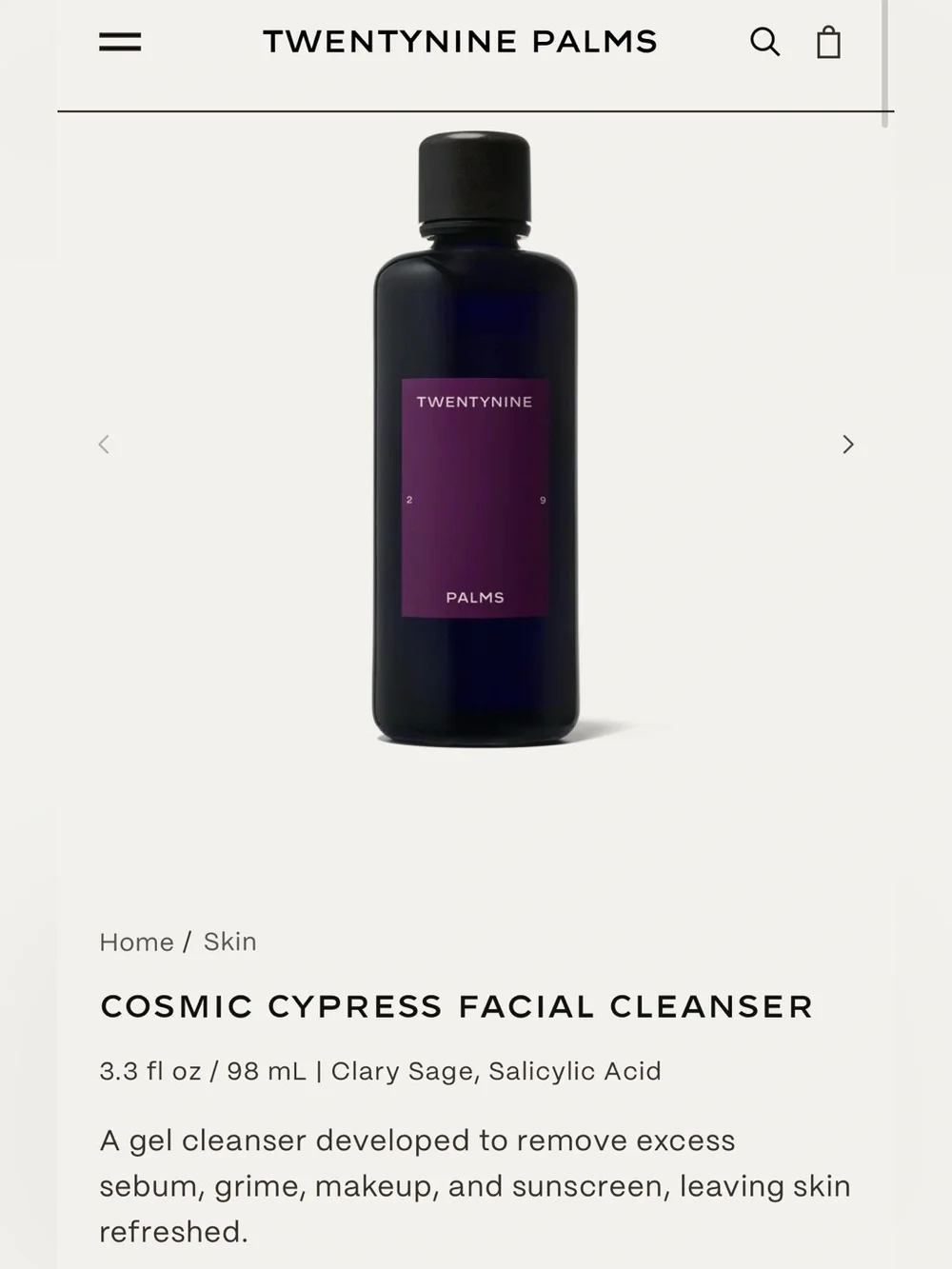TwentyNine Palms Facial Cleanser - Cosmic Cypress, 3.3 fl oz